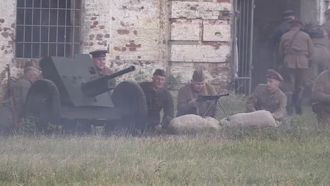 Belarus, Brest - June 22, 2017: simulation of the battle of Brest fortress Stock Footage 77238270