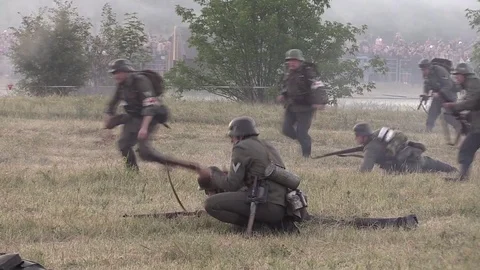 Belarus, Brest - June 22, 2017: simulation of the battle of Brest fortress Stock Footage 77238387