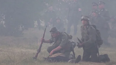 Belarus, Brest - June 22, 2017: simulation of the battle of Brest fortress. A Stock Footage 77238678
