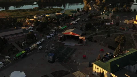 Belarus, Dobrush - September 15, 2022: Aerial view of a vibrant outdoor venue at Stock Footage 282548062
