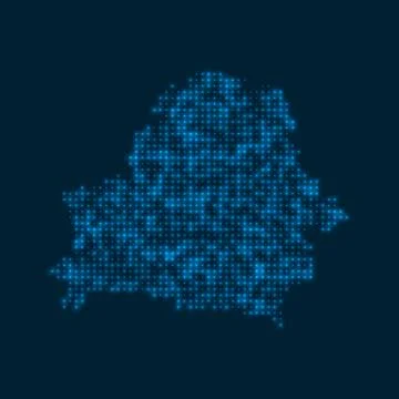 Belarus dotted glowing map. Shape of the country with blue bright bulbs. Ve.. イラスト素材