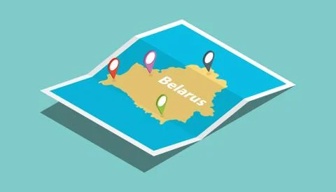 Belarus explore maps with isometric style and pin location tag on top Stock-Illustration
