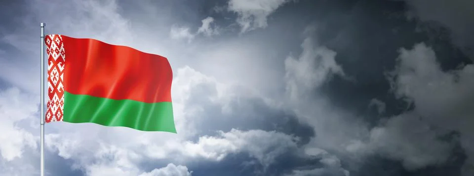 Belarus flag on a cloudy sky 스톡 일러스트