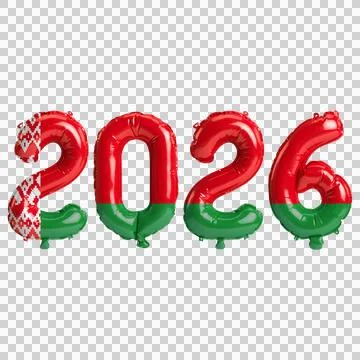 Belarus flag colors 2026 3d illustration, balloon numbers 3d rendering on t.. Stock Illustration