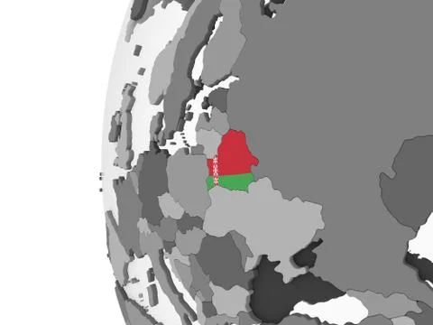 Belarus with flag on globe Stock Illustration