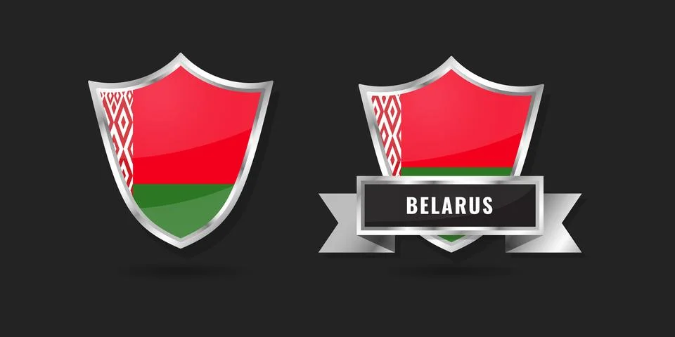 Belarus Flag Shield Emblem Set, Republic of Belarus Glossy Silver Badges wi.. Stock Illustration
