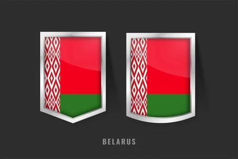 Belarus Flag Shield Icons in Glossy Silver Chrome Frames Vector Illustratio.. Stock-Illustration