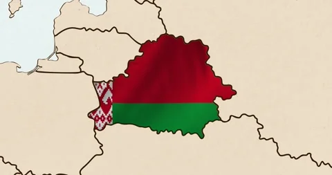 The belarus flag waving inside the country on a world map Stock Footage 339033150
