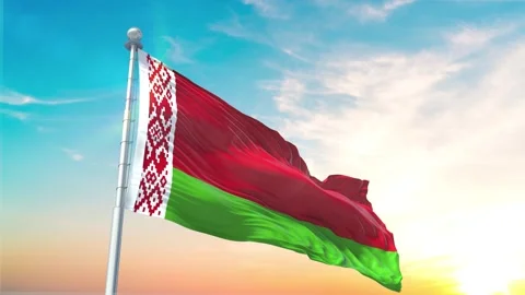 Belarus flag Waving Realistic With Sky Stock Footage 296477633