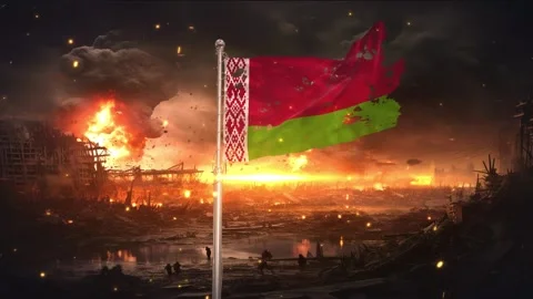 Belarus flag waving in war is torn Stock Footage 330734159