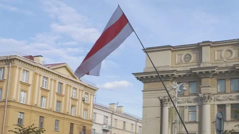 Belarus flag, white red white. Minsk 8  Video stock 137781195