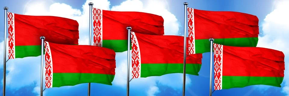 Belarus flags, 3D rendering, on a cloud background Stock Illustration