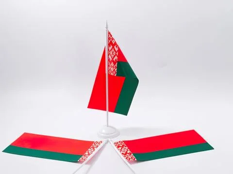 Belarus flags on a white background with pole and flags Stock Photos