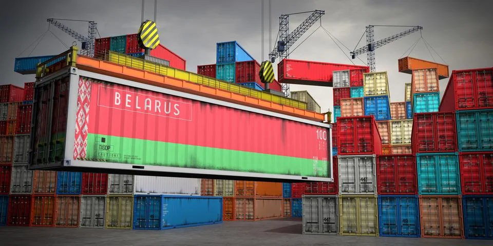 Belarus - freight container in cargo terminal - 3D illustration Stock Illustration