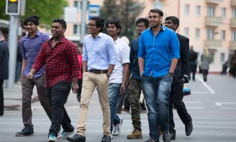 Belarus, Gomel, May 9, 2017. Victory Day. Central Street. Indian youth. Crowd of Stock Photos