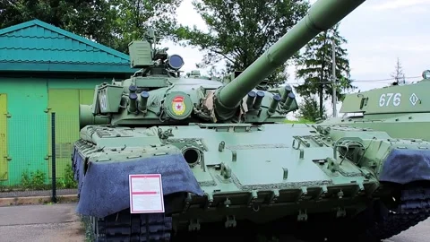 Belarus, Historical complex Stalin Line , May 13, 2023 - Tank T80B - serial tank Stock Footage 300339569