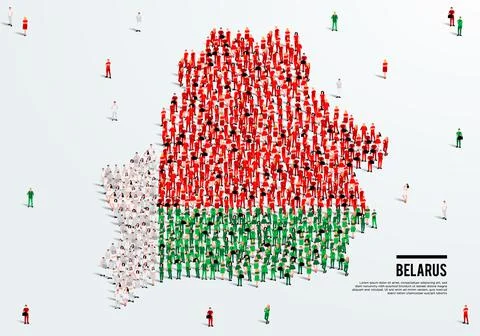Belarus Map and Flag. A large group of people in the Belarus flag color. Illustrazione stock