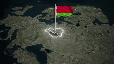 Belarus Map Animation with Waving of Belarus Flag, Glowing Border on World Map Stock Footage 332305463