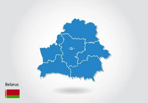 Belarus map design with 3D style. Blue belarus map and National flag. Simple  Stock Illustration