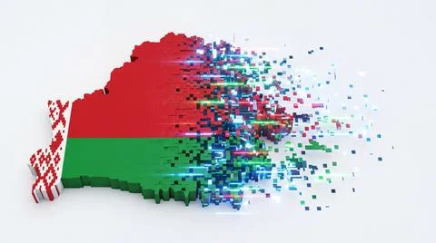 Belarus map disintegrating into digital particles with light effects repres.. Stockillustratie