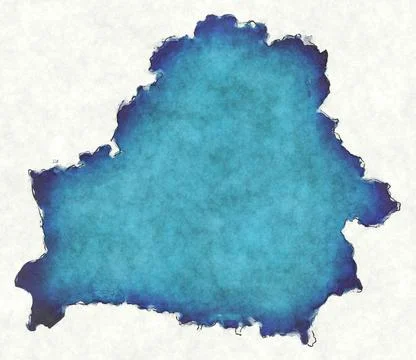 Belarus map with drawn lines and blue watercolor illustration Stock Illustration