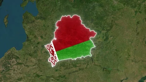 Belarus Map Highlight with Animated Flag Pin on World Satellite Map Stock Footage 341114211