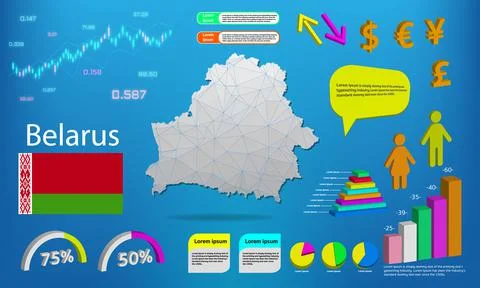 Belarus map info graphics - charts, symbols, elements and icons collection. b Stock Illustration