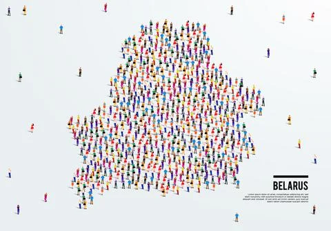 Belarus Map. Large group of people form to create a shape of Belarus Map. Stock Illustration