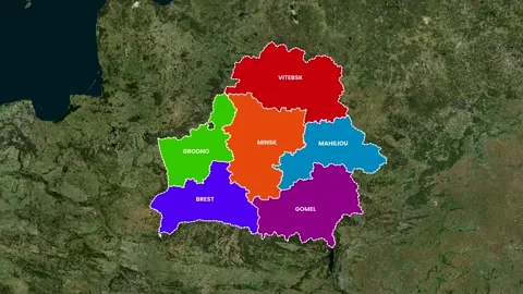 Belarus Map Outline with Regional States Highlight Animation Zoom Effect 4K Stock Footage 337462043