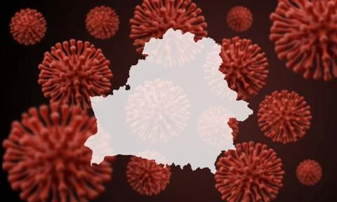 Belarus map over a scientific virus microbe background. 3D Rendering Ilustração Stock