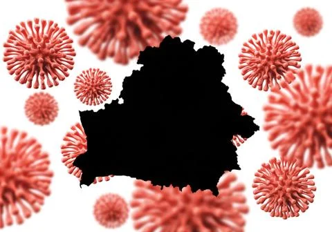 Belarus map over a scientific virus microbe background. 3D Rendering Ilustração Stock