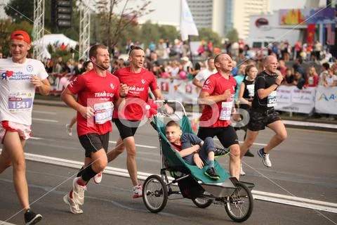 Belarus, Minsk, September 9, 2018: athletes run a half marathon race in the c Stock Photos