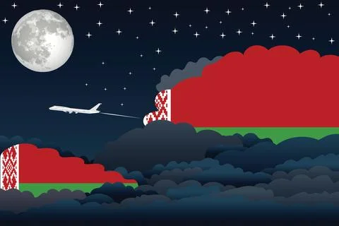 Belarus Night Clouds Airplane Vector Illustration Stock Illustration