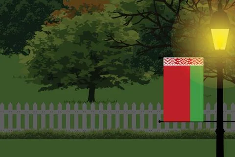 Belarus Night Trees Lamp Vector Illustration Stock Illustration