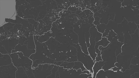 Belarus outlined on a Bilevel elevation map with lakes and rivers Illustrazione stock