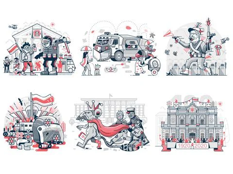 Belarus Protests and Revolution Line Art Concepts Stock Illustration