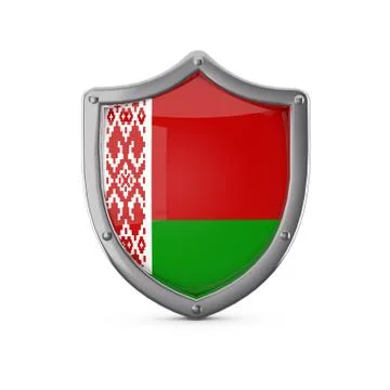 Belarus security concept. Metal shield shape with national flag Illustrazione stock