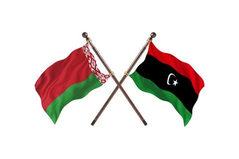 Belarus Versus Libya  Two countries Flags background Stock Illustration