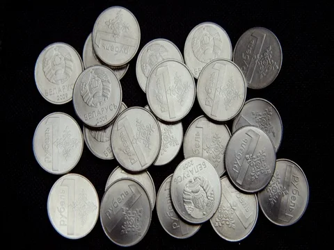 Belarusian coins on black background. Stock Footage 73871053