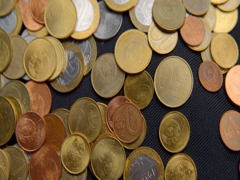 Belarusian coins fall from above 스톡 동영상 73870965