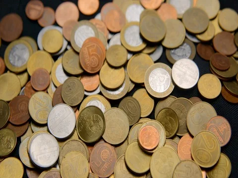Belarusian coins fall from above Stock Footage 73871145