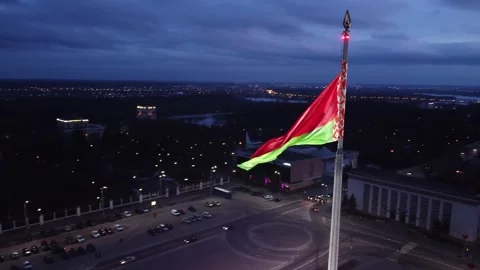Belarusian flag against sunset background Stock Footage 254349867