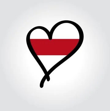 Belarusian flag heart-shaped hand drawn logo. Vector illustration. Stock Illustration