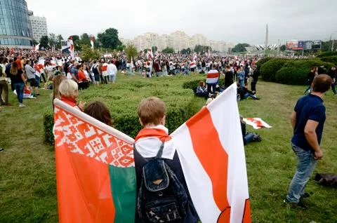 Belarusian people participate in peaceful protest after presidential election Stock Photos