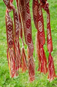 Belarusian sashes with a classic geometric pattern Fotos Stock