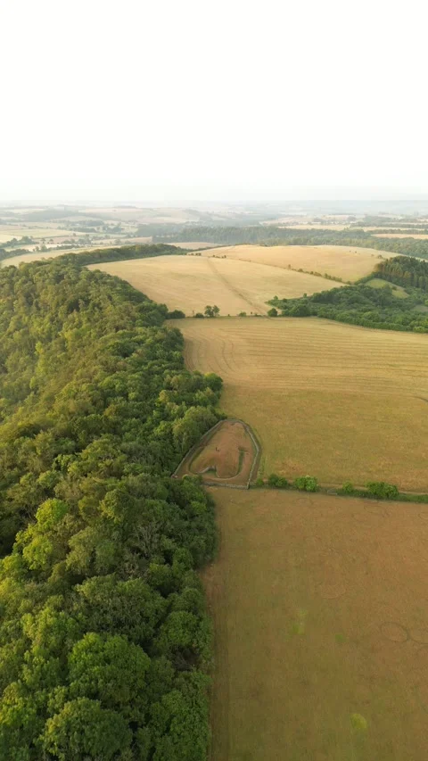 Belas Knap Neolithic Long Barrow portrait mode flying towards aerial footage Stock Footage 201773397