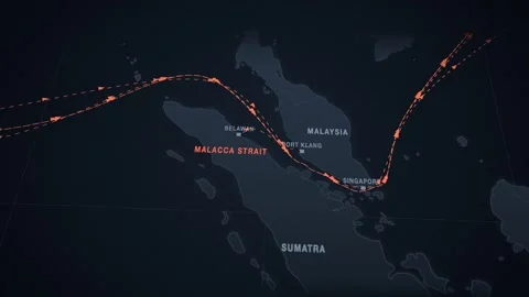 Belawan to port klang container maritime trade route map seamless loop Stock Footage 345974097