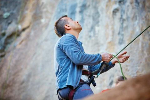 Belayer with the rope Stock Photos