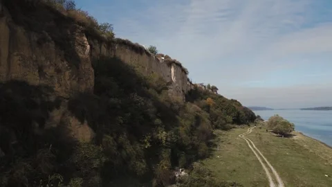 Belegis Sandy Rock Formations on Danube River - Scenic Riverside Landscape Serbi Stock Footage 330495489