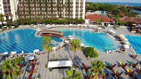 Belek, pool area and lounge bar  in family resort hotel Stock Footage 172362327